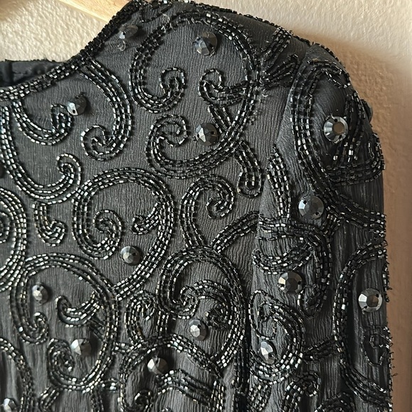 Vintage JOAN LESLIE Beaded Open Back Long Sleeve Dress - Picture 3 of 11